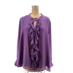 Bob Mackie Studio Purple Ruffle Front Beaded Sheer Blouse Plus Size 3X NWT